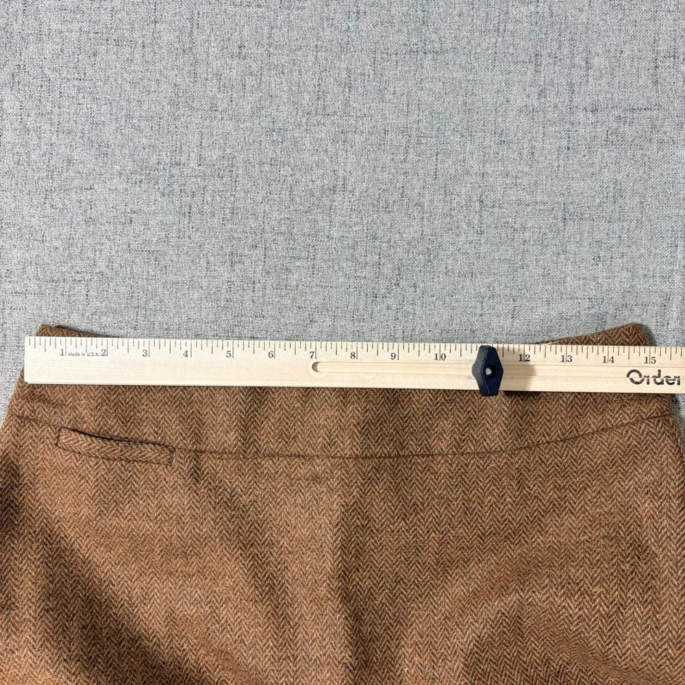 Lands' End Brown Herringbone Tweed Wool Silk Blend A-Line Skirt Size 6 Lined - Picture 4 of 8